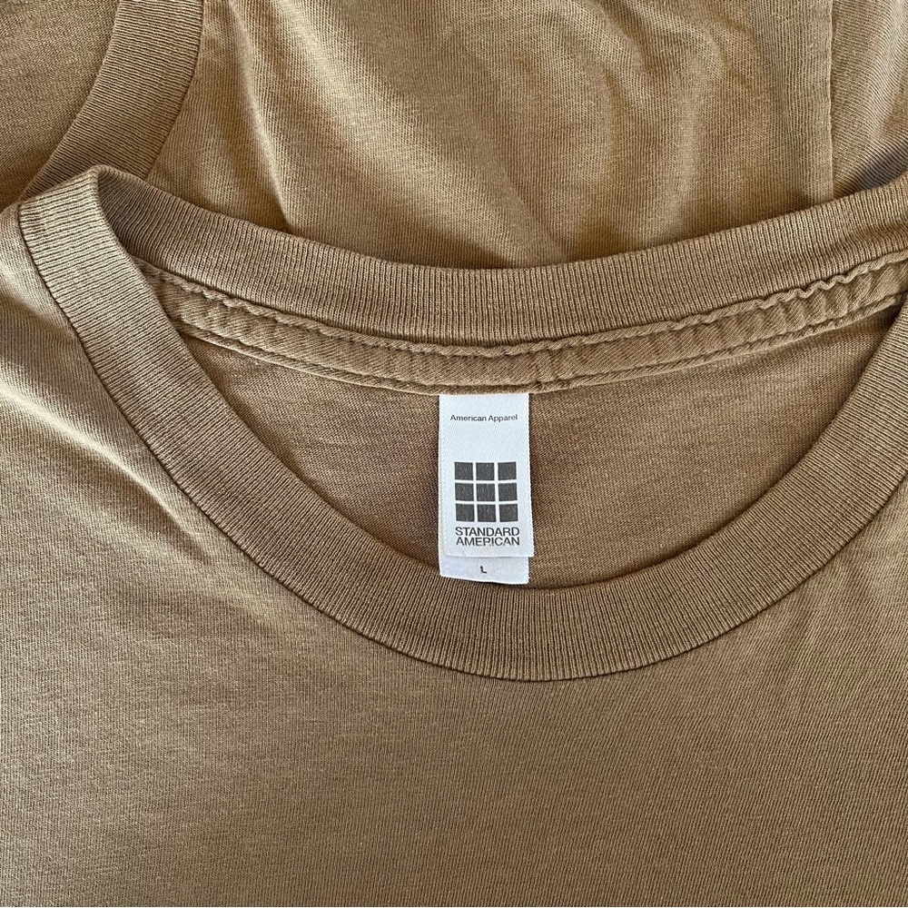 2 American Apparel Classic khaki Short Sleeve Tee Shirts